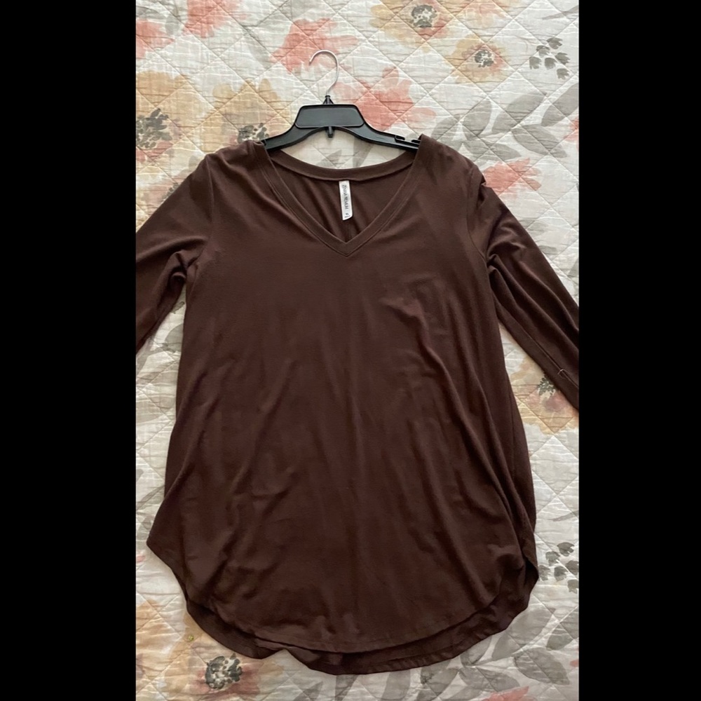 Zenana 3/4 length tunic, dolphin hem, brown XL